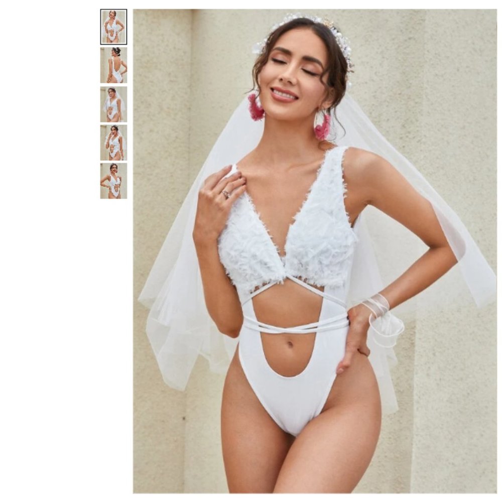 White Cut-out Backless One Piece Swimsuit